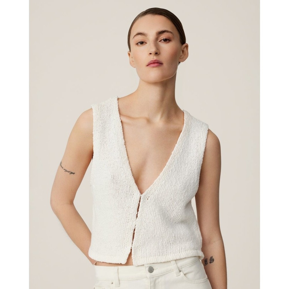 MSCH Copenhagen Hannalie Knit Top L/XL White  Soft Cozy Minimalist